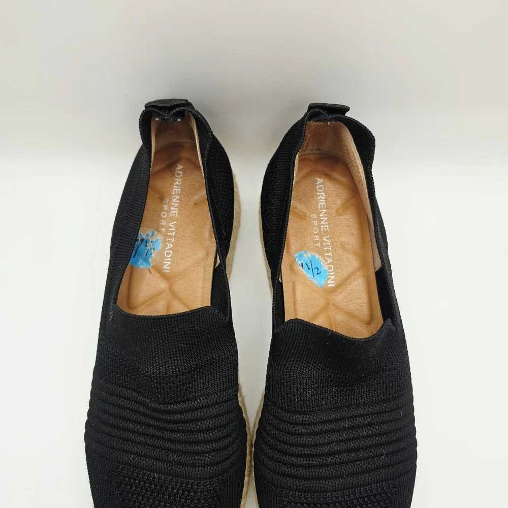 Adrienne Vittadini Niko Espadrille Sneakers Womens 7.5 Black Knit Platform